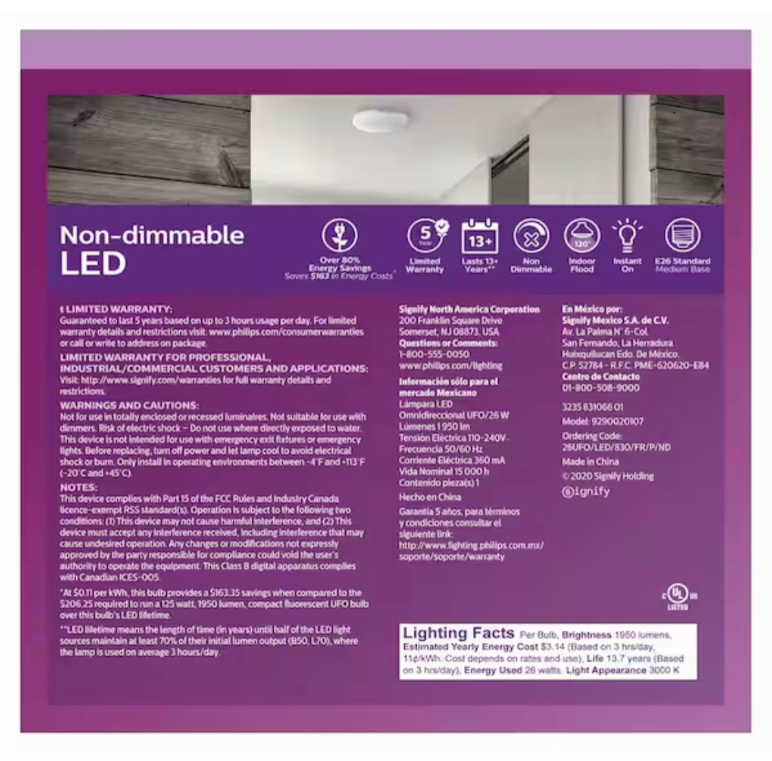 Philips 125-Watt Equivalent LED Non-Dimmable Wide Surface LED Light Bulb, Bright White 3000K