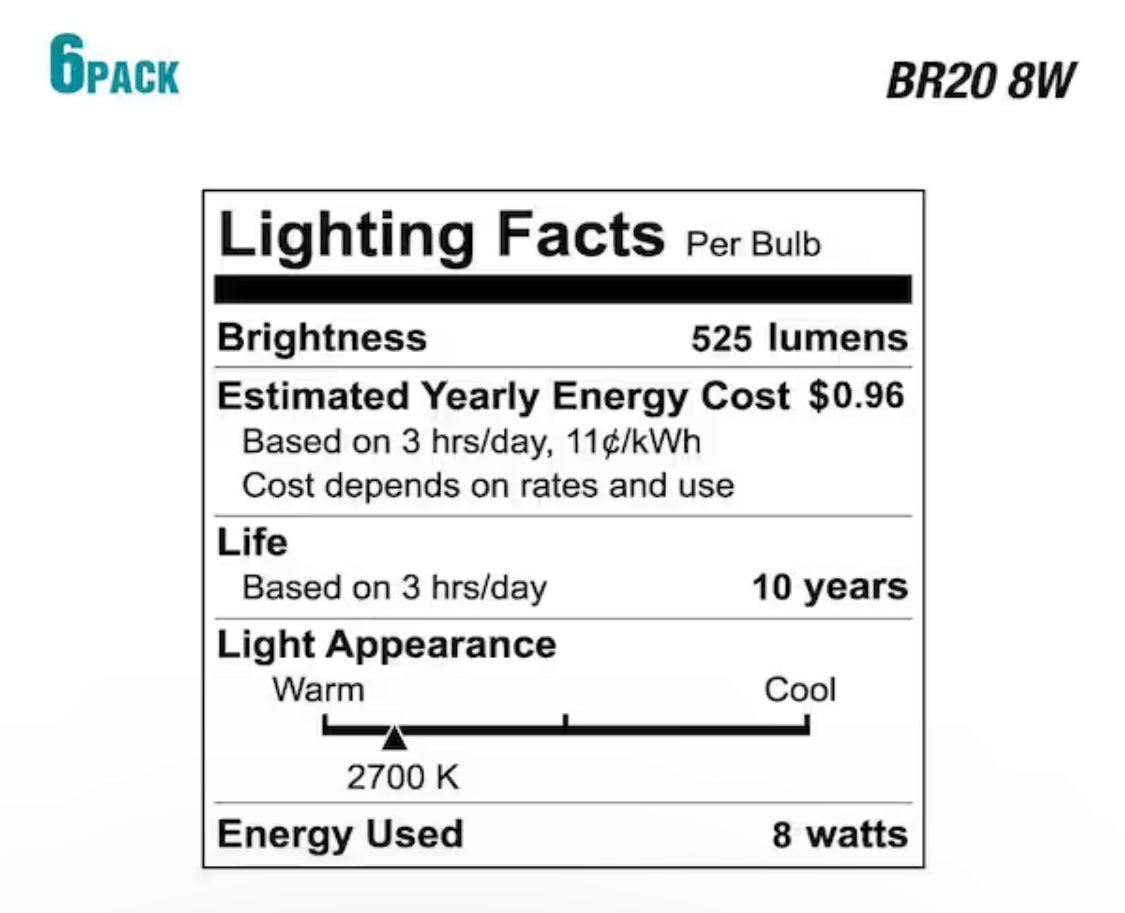 Ecosmart 50 Watt Equivalent R20 Dimmable LED Light Bulb Soft White (6-Pack) Damaged Box