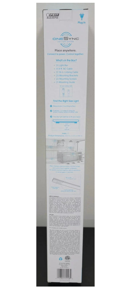 Feit Electric 20.5 in. Fits 24 in Under Cabinet LED Light Bar White Linkable Onesync Color Changing CCT Plugin Integrated