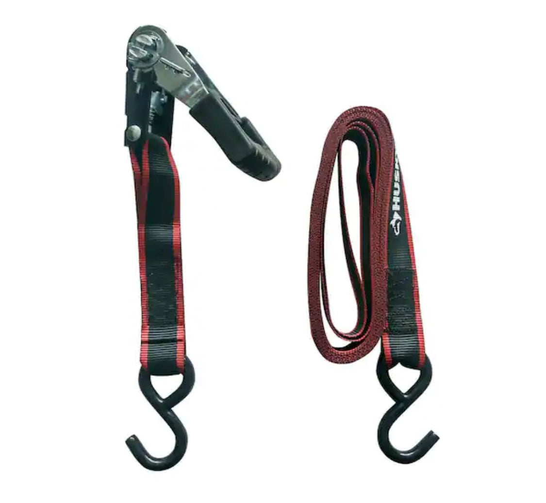 Husky 16 ft. x 1.25 in. Ratchet Tie-Down Straps with S-Hook (2-Pack)