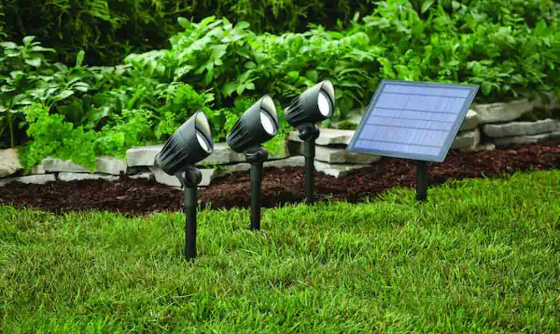 Hampton Bay Solar Black LED 75-150 Lumen High-Low 3-Head Metal Spotlight - Damaged Box