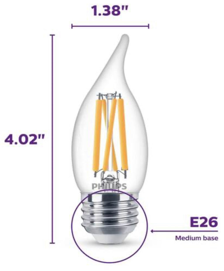 Philips 75-Watt Equivalent BA11 Dimmable Edison Glass LED Candle Light Bulb Bent Tip Medium Base Daylight (5000K) (3-Pack) - Damaged Box