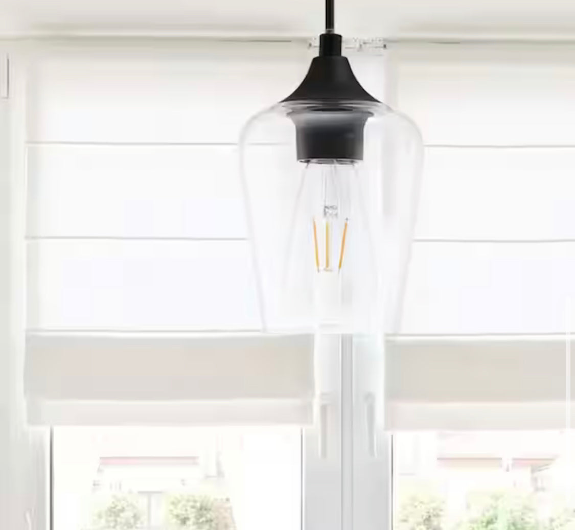 Top Rated Merra 5 in. W x 6 in. H 1-Light Matt Black Pendant with Clear Glass Shade - Damaged Box