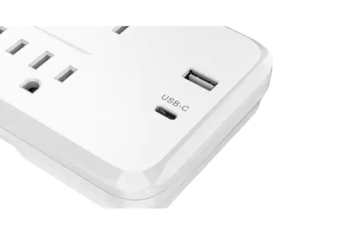 Commercial Electric 12 ft. Braided Cord 8-Outlet Surge Protector with USB, White