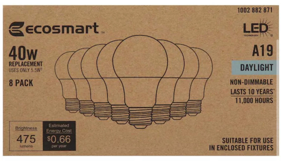 40-Watt Equivalent A19 Non-Dimmable LED Light Bulb Daylight (8-Pack) - Damaged Box