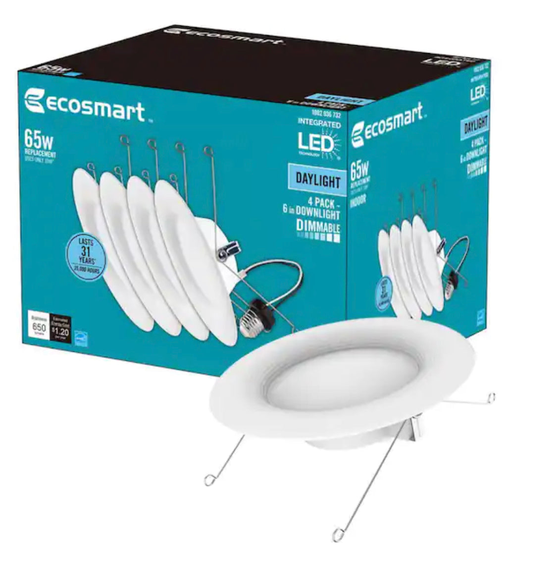 EcoSmart 6 in. Canless New Construction or Remodel White Dimmable Integrated LED Recessed Light Trim Daylight (4-Pack) - Damaged Box