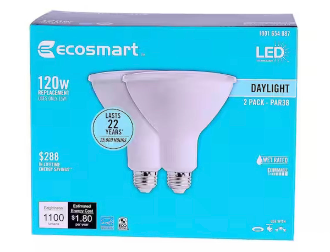 EcoSmart 120-Watt Equivalent PAR38 Dimmable Flood LED Light Bulb Daylight (2-Pack) - Damaged Box
