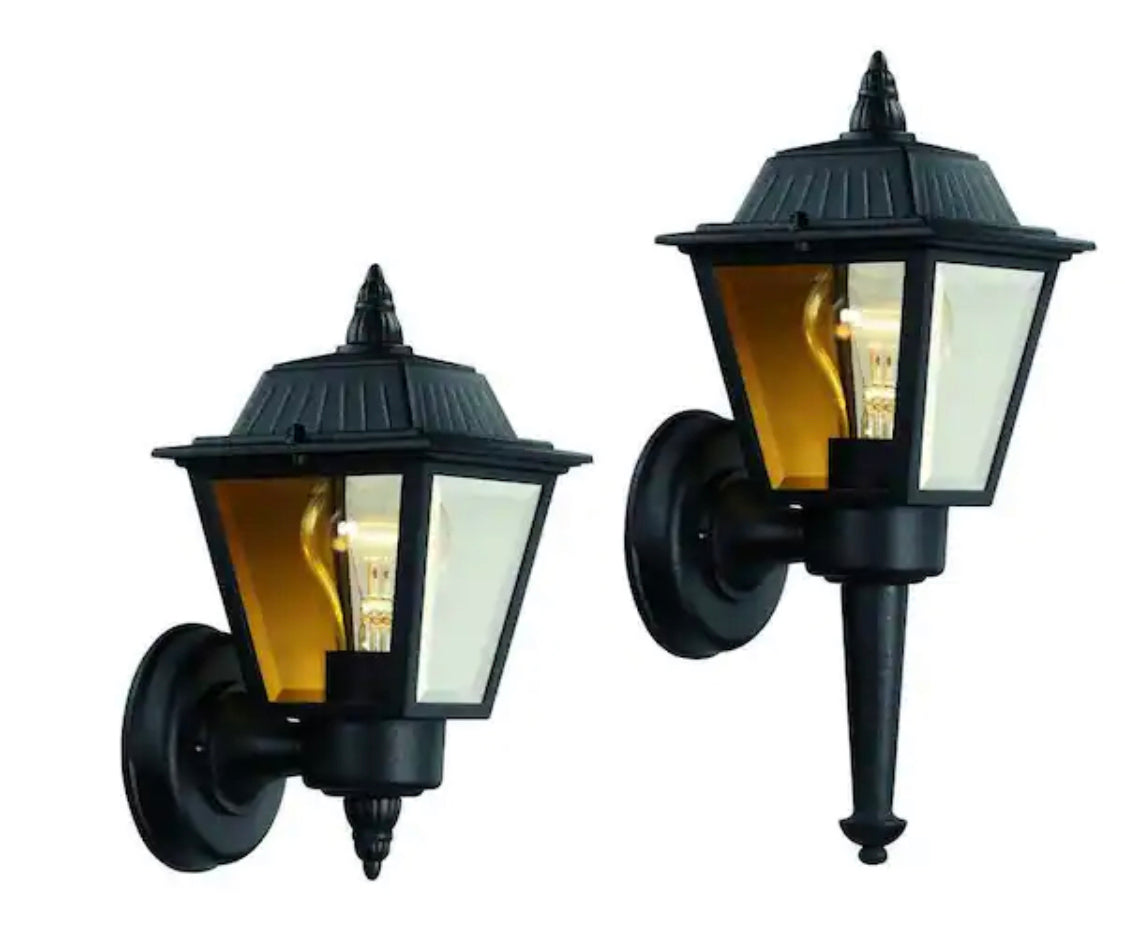 Hampton Bay 1-Light Black Outdoor Wall Light Fixture with Clear Glass
