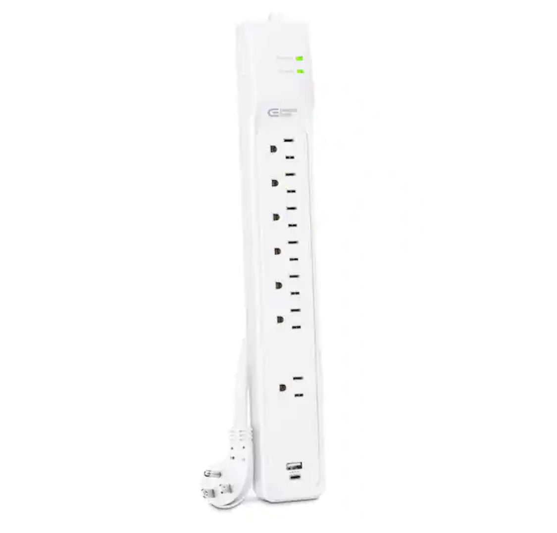 Commercial Electric 6 ft. 7-Outlet Surge Protector with USB in White - Damaged Box