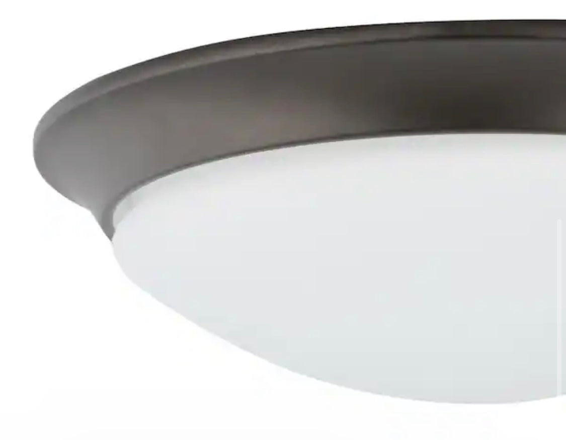 Commercial Electric 11 in. 120-Watt Equivalent Satin Bronze 2700K CCT LED Ceiling Light Flush Mount with Frosted White Glass Shade - Damaged Box