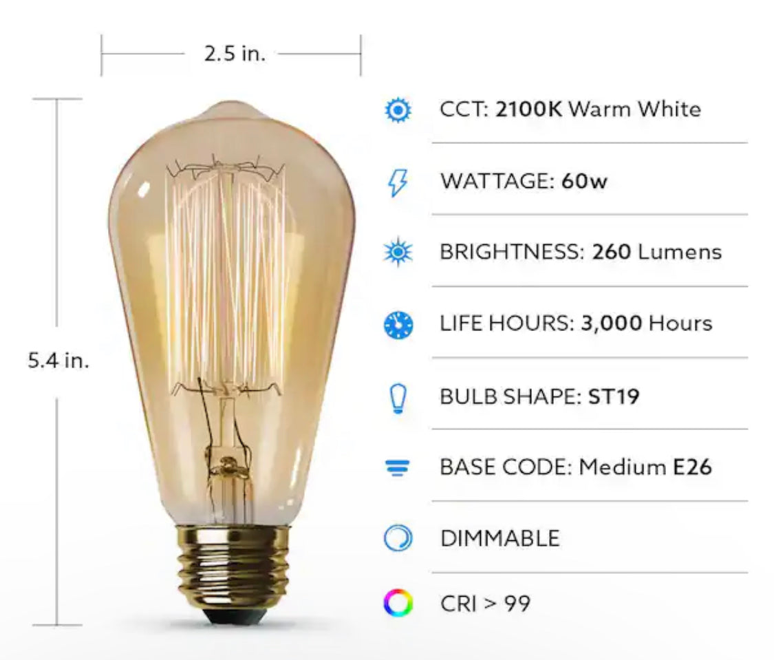 Feit Electric 60-Watt ST19 Dimmable Cage Filament Amber Glass E26 Incandescent Vintage Edison Light Bulb, Warm White (6-Pack) - Damaged Box