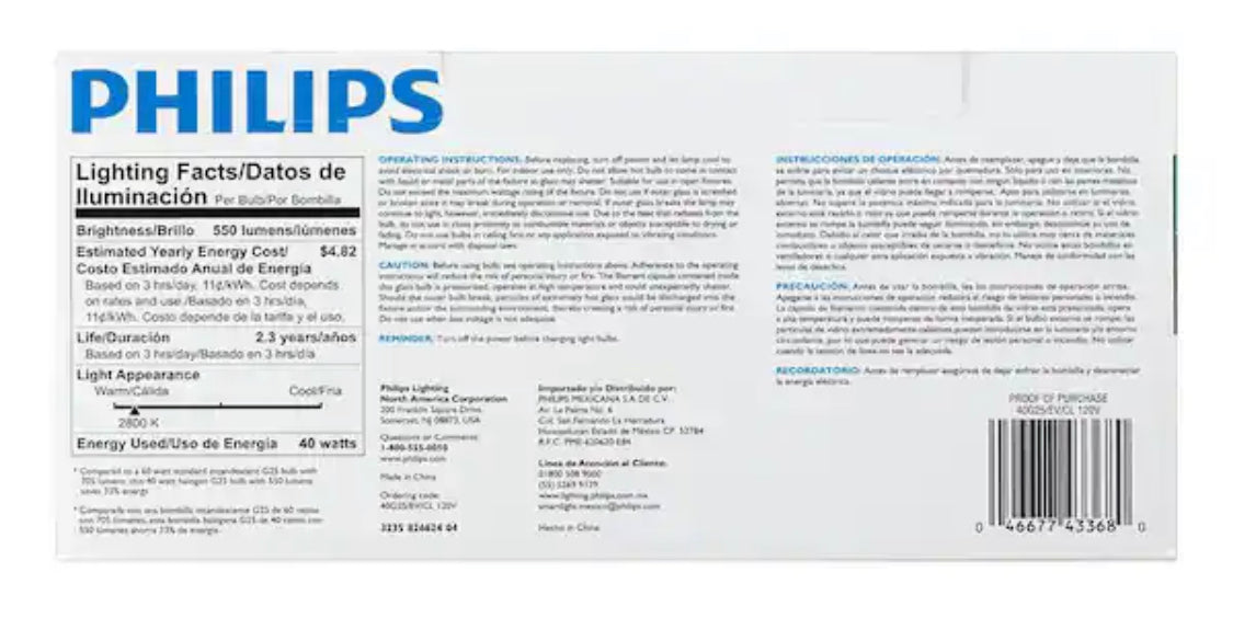 Philips 60-Watt Equivalent G25 E26 BaseHalogen Clear Decorative Globe Light Bulb (3-Pack) - Damaged Box