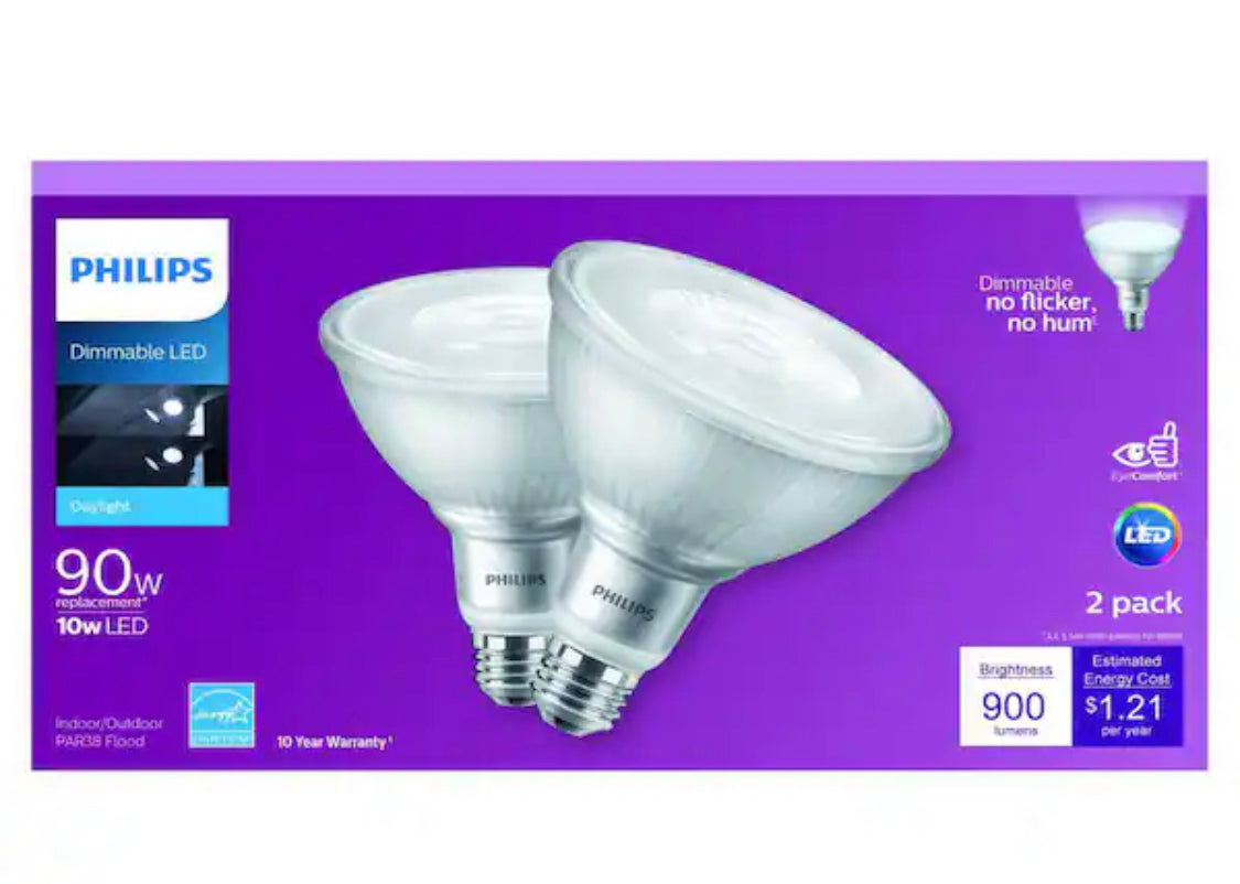 Philips 90-Watt Equivalent PAR38 Dimmable LED Flood Light Bulb Daylight (5000K) (2-Pack) - Damaged Box