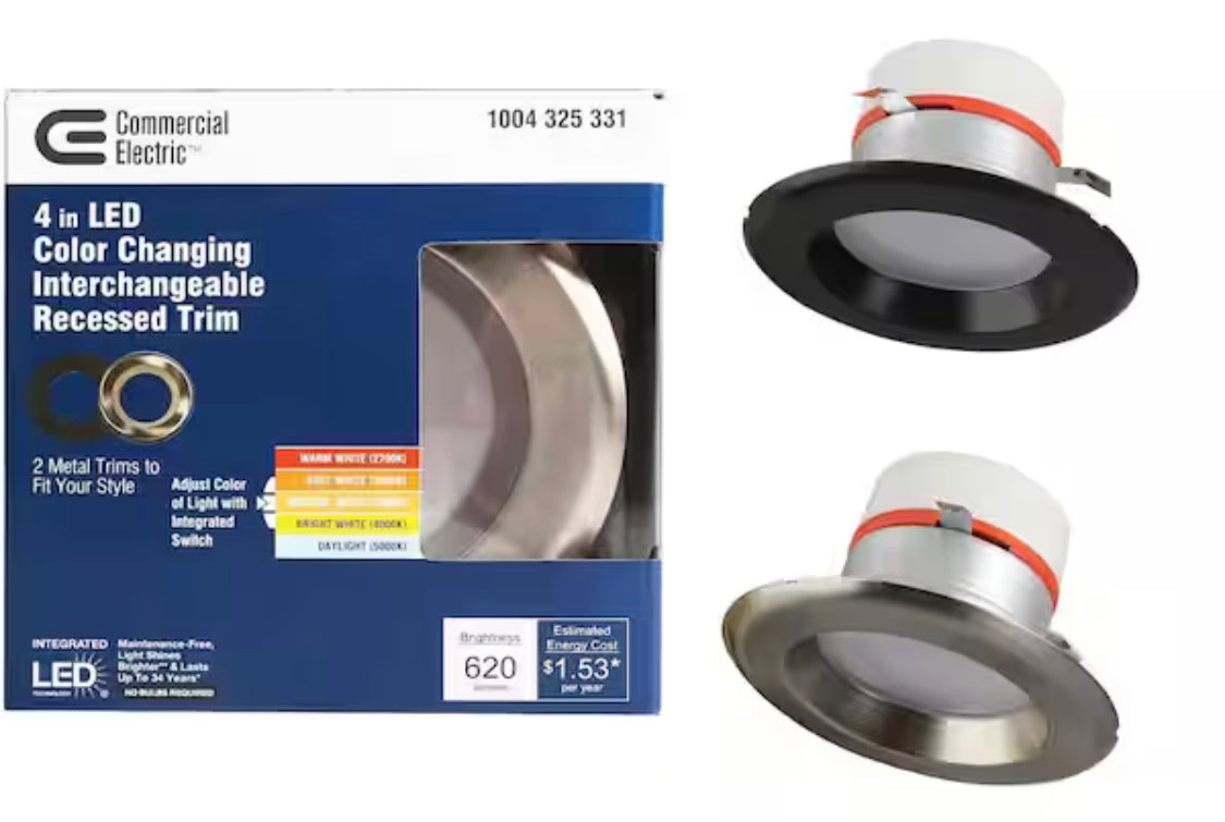 Commercial Electric 4 in. Selectable Integrated LED Recessed Retrofit Interchangeable Trim - Damaged Box