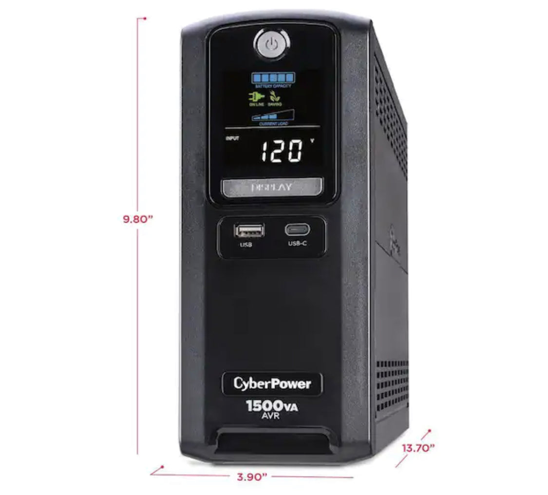 CyberPower 1500VA 12-Outlet UPS RJ45 COAX USB Charging