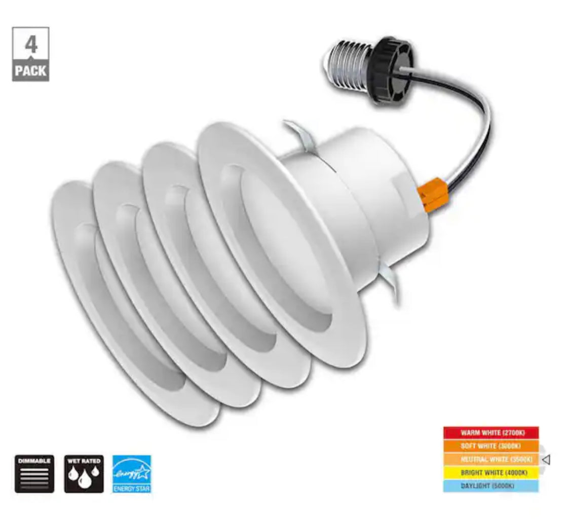 Commercial Electric 4 in. New Construction or Remodel White Dimmable LED Recessed Trim with Adjustable Color Changing Technology (4-Pack) - Damaged Box