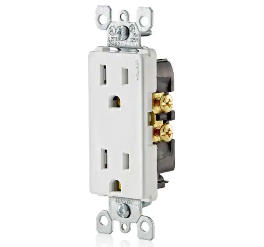 Leviton Decora 15 Amp Residential Grade Grounding Duplex Outlet, White (10-Pack) - Damaged Box