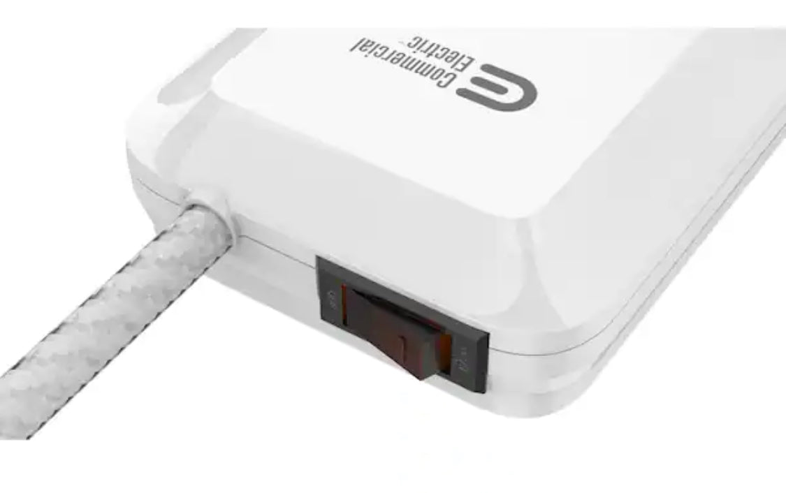 Commercial Electric 12 ft. Braided Cord 8-Outlet Surge Protector with USB, White