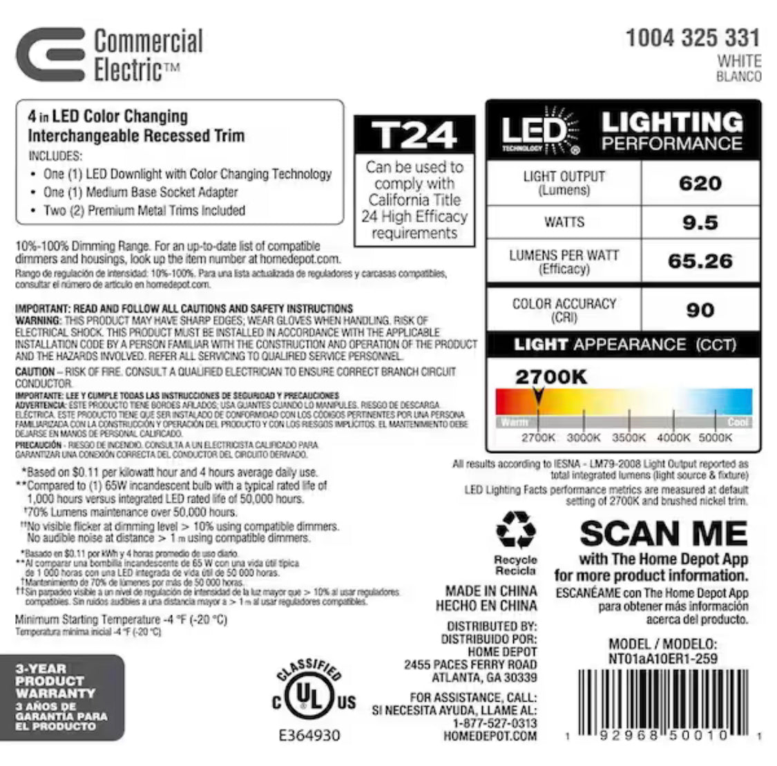 Commercial Electric 4 in. Selectable Integrated LED Recessed Retrofit Interchangeable Trim - Damaged Box