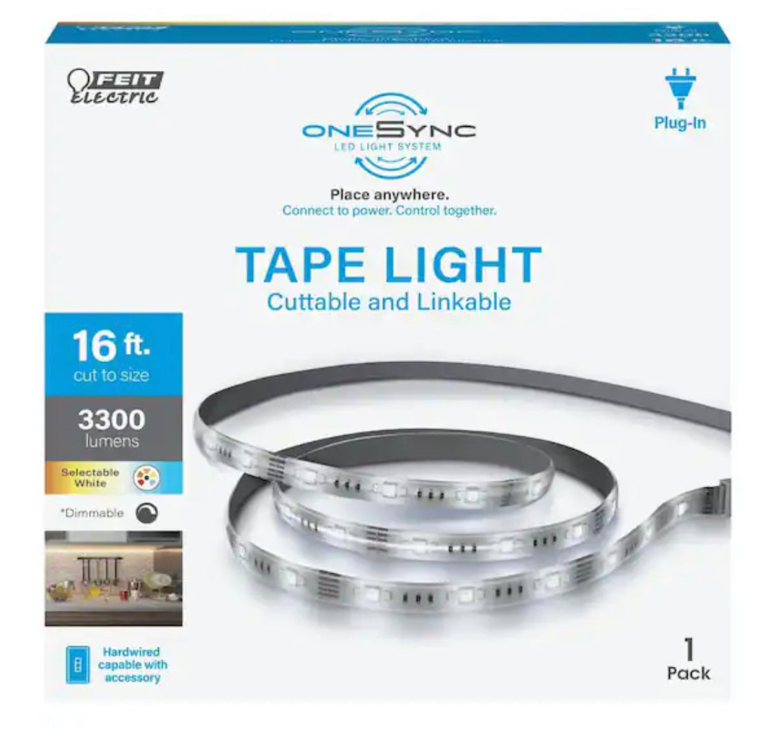Feit Electric 16 ft. Plug-In Integrated LED White Strip Light Cuttable and Linkable Onesync with Color Change CCT Selectable - Damaged Box