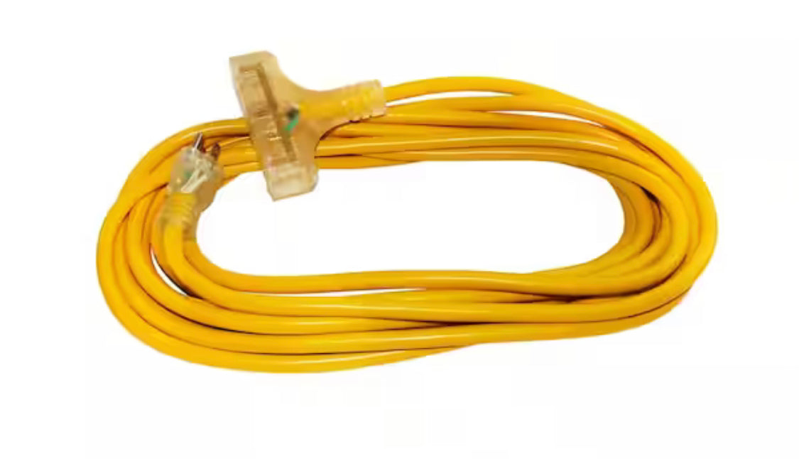 25 ft. 12/3 Wire Gauge 3-Outlet Tri-Source SJT Indoor Outdoor Vinyl Lighted Electric Extension Cord