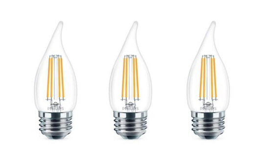Philips 60-Watt Equivalent B11 Dimmable Edison LED Candle Light Bulb Glass Bent Tip Medium Base Daylight (5000K) (3-Pack) - Damaged Box