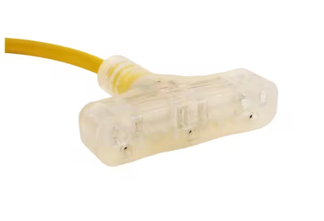 25 ft. 12/3 Wire Gauge 3-Outlet Tri-Source SJT Indoor Outdoor Vinyl Lighted Electric Extension Cord
