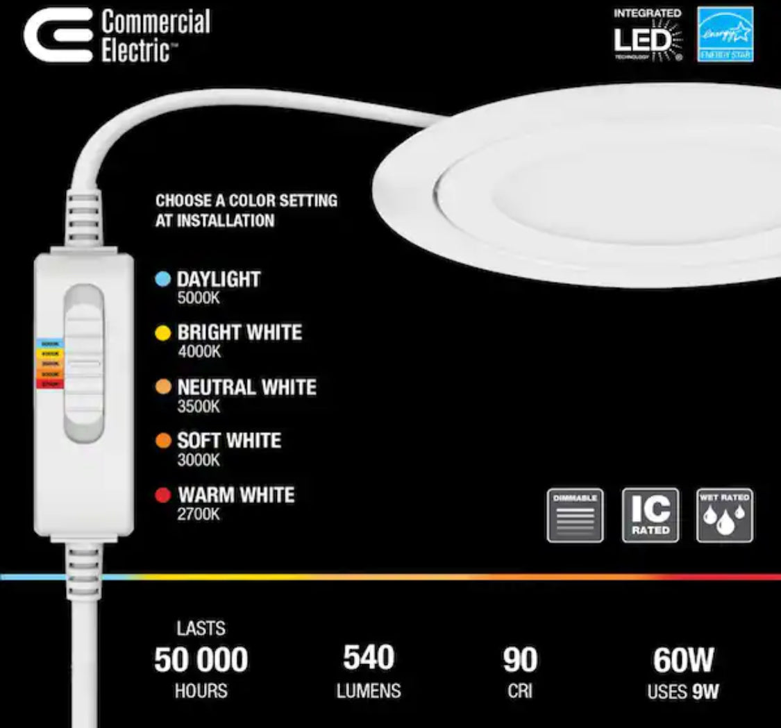 Commercial Electric Slim Directional 4 in. Adjustable CCT Canless New Construction & Remodel IC Rated Indoor Dimmable LED Recessed Light Kit - Damaged Box
