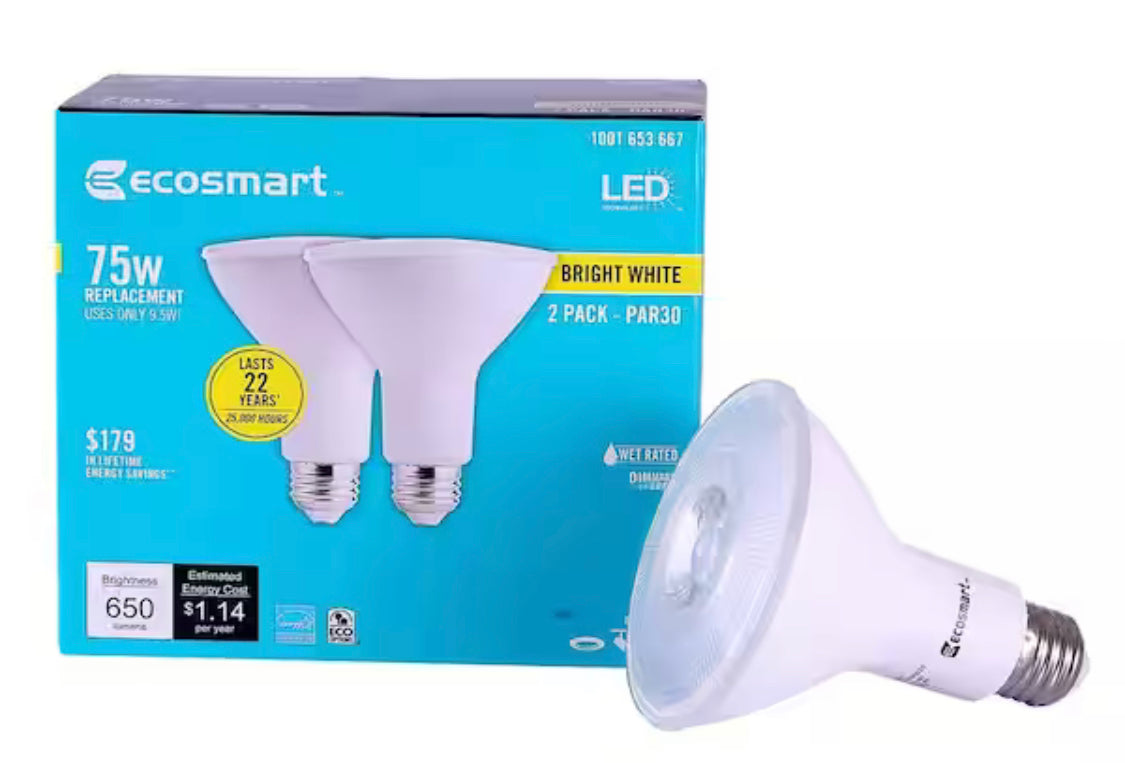 EcoSmart 75-Watt Equivalent PAR30 Dimmable Flood LED Light Bulb Bright White (2-Pack) - Damaged Box