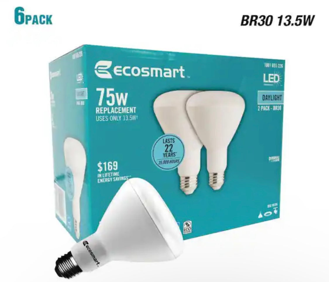 EcoSmart 75-Watt Equivalent BR30 Dimmable LED Light Bulb Daylight (2-Pack) - Damaged Box
