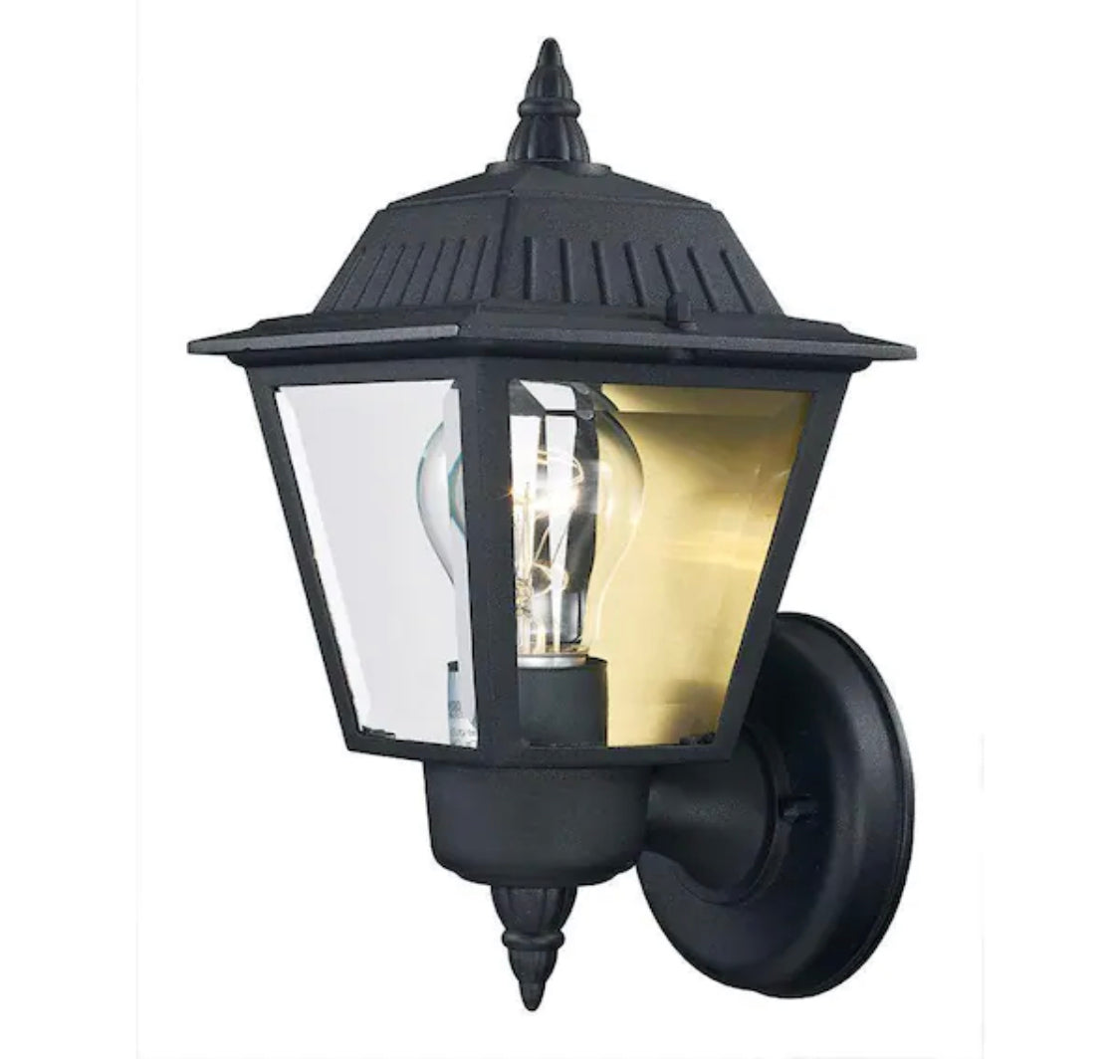 Hampton Bay 1-Light Black Outdoor Wall Light Fixture with Clear Glass