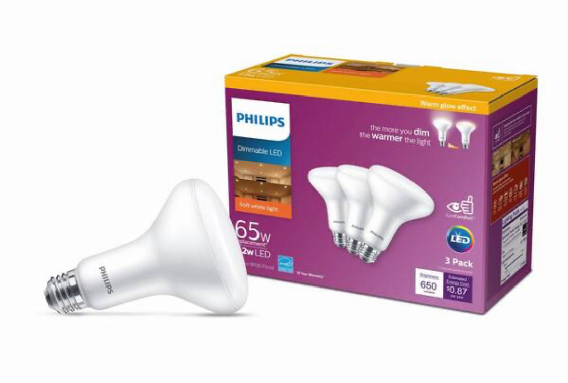 Philips 65-Watt Equivalent with Warm Glow BR30 Dimmable LED ENERGY STAR Light Bulb, Soft White (3-Pack) - Damaged Box