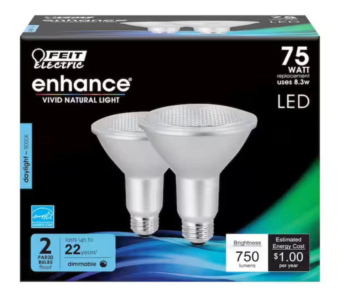 Feit Electric 75-Watt Equivalent PAR30 Dimmable Security or Track Lighting ENERGY STAR 90+ CRI Flood LED Light Bulb, Daylight (2-Pack) - Damaged Bag