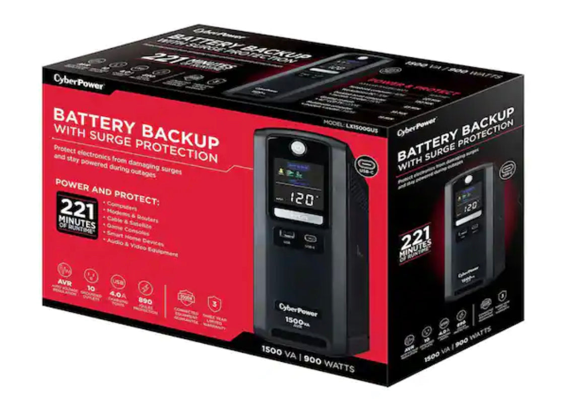 CyberPower 1500VA 12-Outlet UPS RJ45 COAX USB Charging