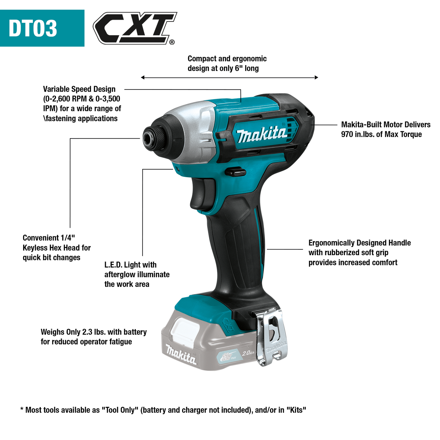 Makita 12 Volt CXT Cordless Impact Driver Kit (2.0Ah) Factory Serviced