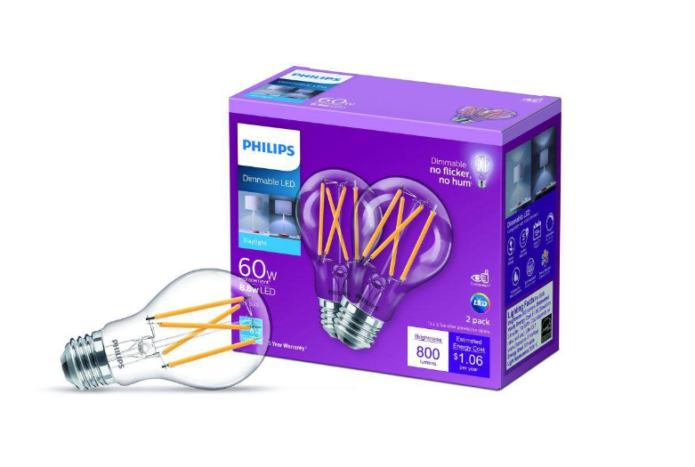 Philips 60-Watt Equivalent A19 Dimmable Energy Saving Clear Glass Indoor/Outdoor LED Light Bulb Daylight (5000K) (2-Pack) Damaged Box