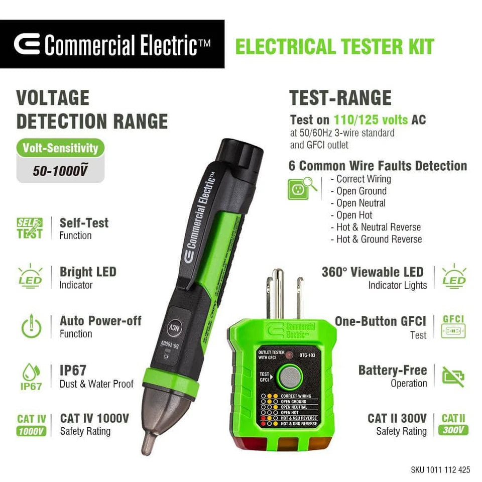 Commercial Electric 2 Piece Electrical Tester Kit Damaged Box