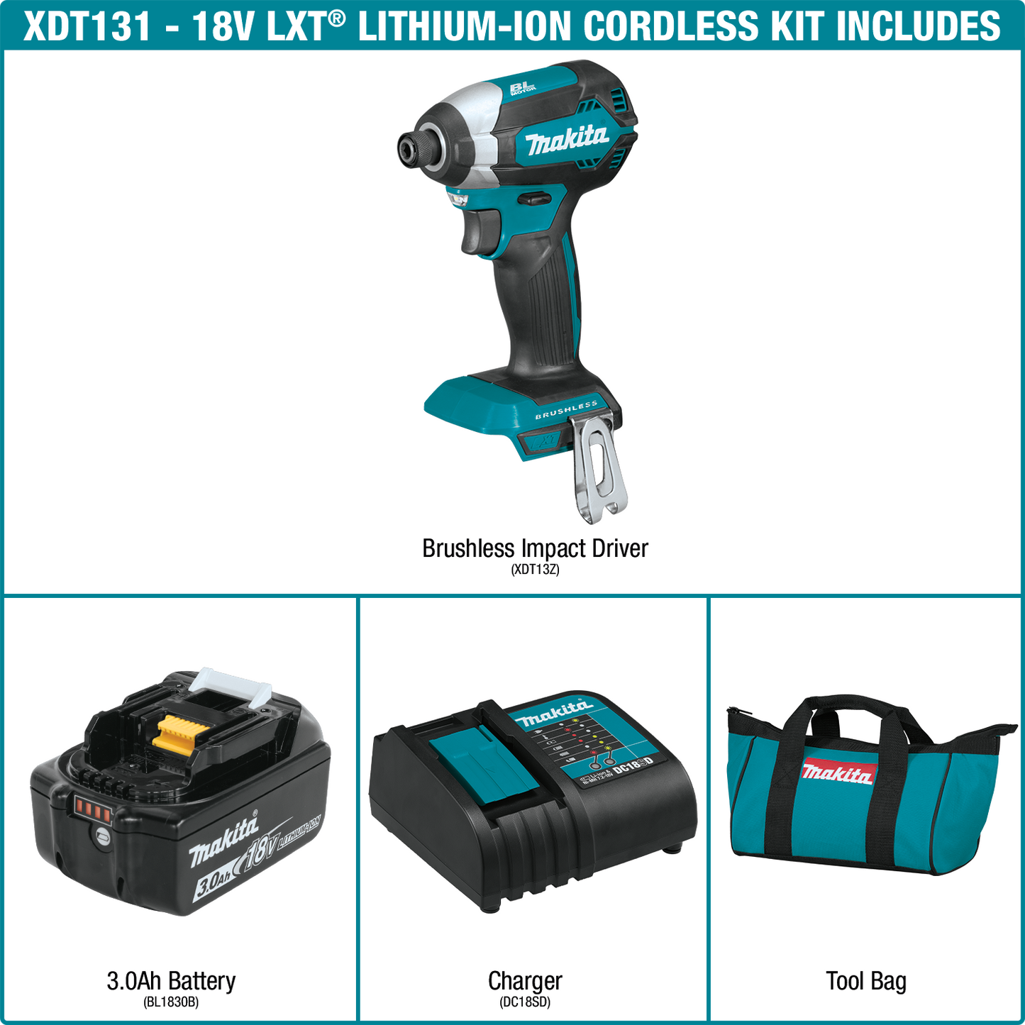 Makita 18 Volt Lxt Brushless Cordless Impact Driver With Bag Factory Serviced