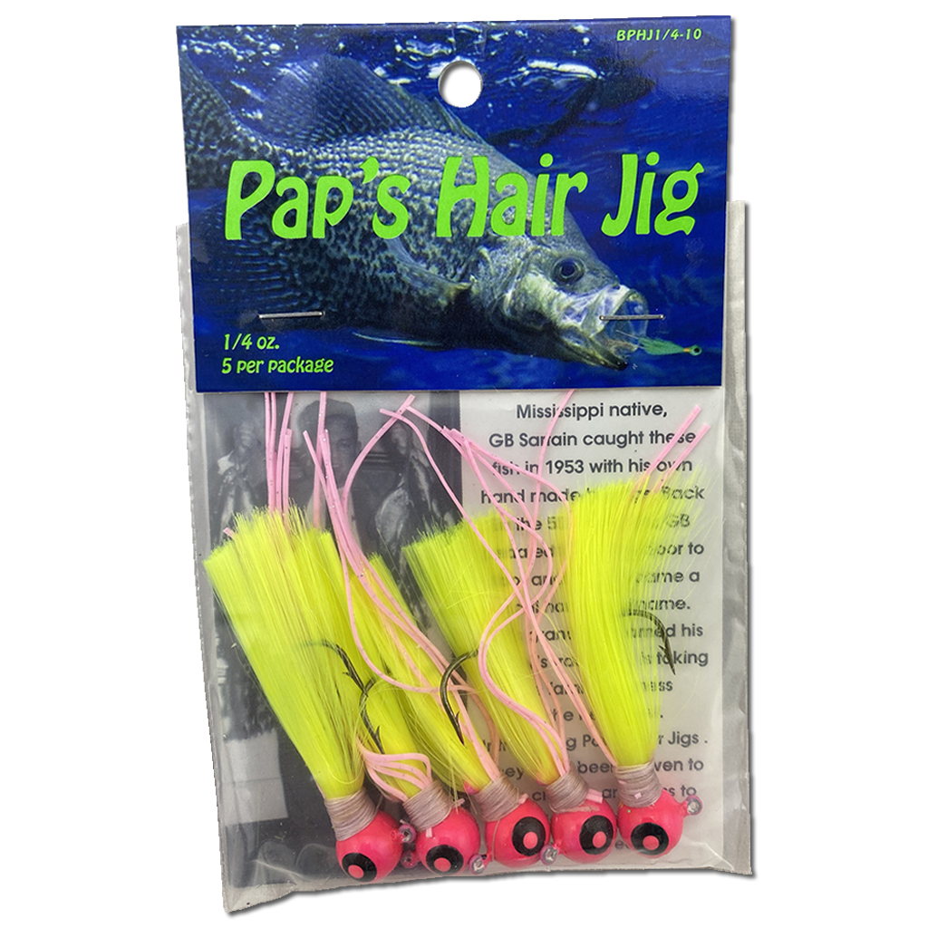 Paps Hair Jig 5 Pack Pink Head Yellow Tail