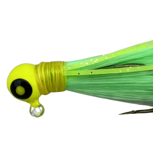 Paps Hair Jig Five Pack Yellow Head Green Tail 1/16 Ounce