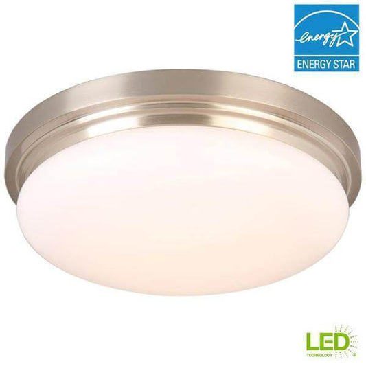 15 in. 225-Watt Equivalent Brushed Nickel Integrated LED Flush Mount with Frosted Glass Shade Damaged Box-bay & strip lights-Tool Mart Inc.
