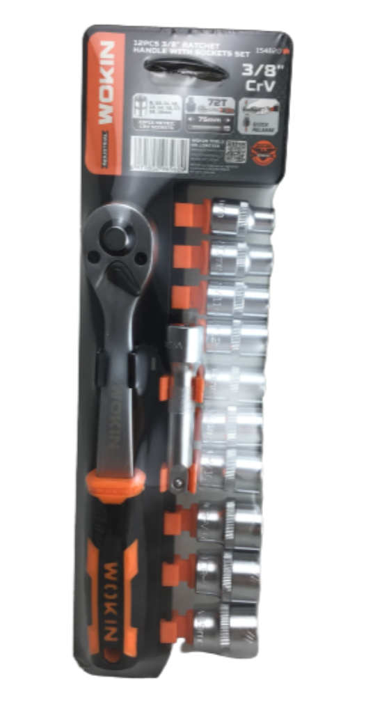 Wokin 12Pcs 3/8 In Ratchet Handle With Sockets Set