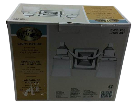 Hampton Bay 2 Light Chrome Vanity Light with Etched Glass Shades Damaged Box