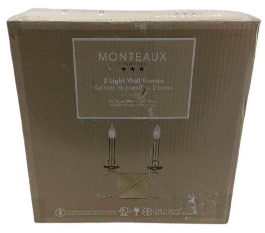 Monteaux Lighting 2 Light Criss Cross Antique Silver Leaf Sconce Damaged Box