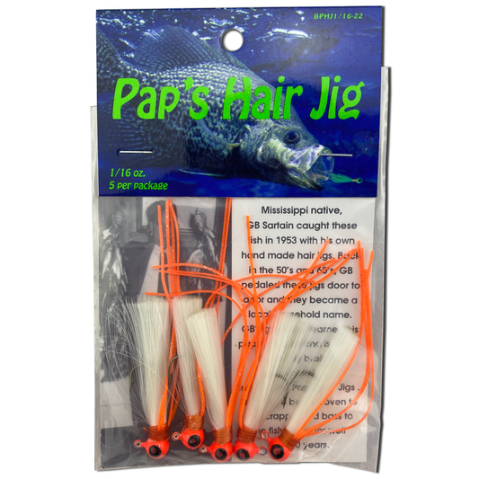 Paps Hair Jig 5 Pack Orange Head White Tail 1/16 Ounce