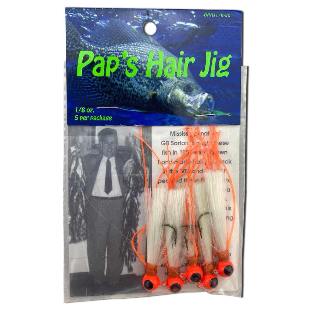 Paps Hair Jig 5 Pack Orange Head White Tail