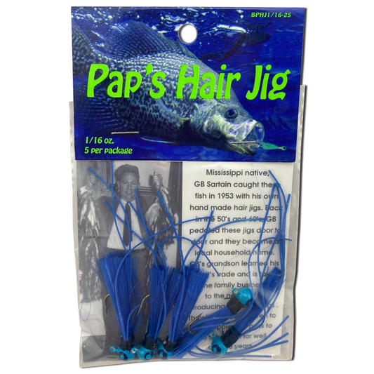 Paps Hair Jig 5 Pack Blue Head Blue Tail 1/16 Ounce