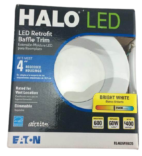 Halo 4 inch 3500K 80 CRI Matte White Integrated LED Recessed Retrofit Baffle Trim Module Ring Damaged Box