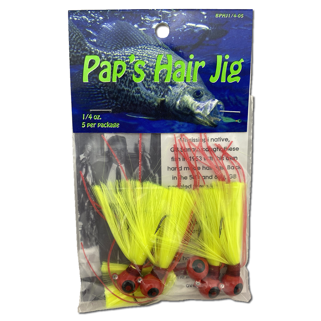 1 4 oz Paps Hair Jig 5 Pack Red Head Yellow Tail