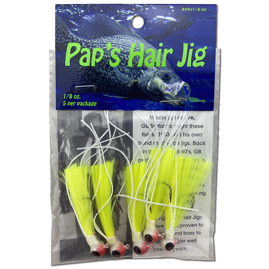 Paps Hair Jig 5 Pack Red White Head Yellow Tail